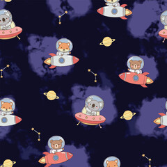 Abstract bear illustration all over print without a direction.Cute adorable kawaii allover seamless repeat pattern with happy narwhals, jellyfish, starfish and bubbles on a soft aqua turquoise 
