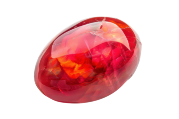 A vivid red gemstone sparkles with intricate patterns, highlighting its natural beauty isolated on transparent background