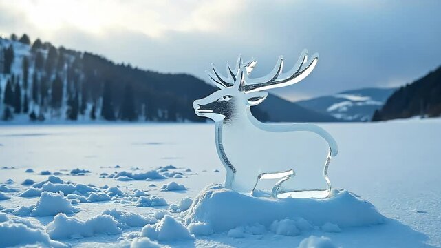 Winter nature wildlife scene featuring a deer silhouette with antlers in the snow, perfect for a Christmas or holiday vector illustration Sports 4k video Footage