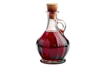 Artisanal glass bottle filled with rich red liquid sitting elegantly on a clean white surface isolated on transparent background