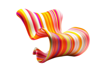 Vibrant ribbon waves dance in a playful display of color and movement in a minimalist setting isolated on transparent background