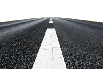 Endless journey ahead on a deserted highway stretching to the horizon under a clear sky isolated on transparent background