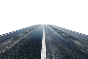 Mysterious road stretching into the horizon under a bright, foggy sky at dawn isolated on transparent background