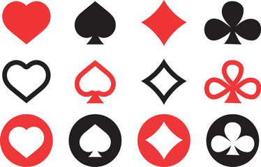 Playing card suit symbols set &mdash; hearts, diamonds, clubs, and spades icons in transparent PNG and vector format