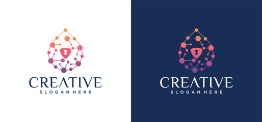 Technology droplet design, Droplet logo design combined with shield letter, droplet logo vector.