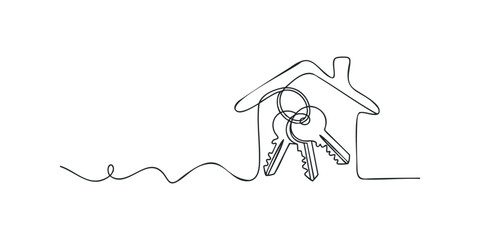 Simple line drawing of house outline with keys
