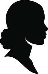 Classic black silhouette profile of a woman's head with elegant hair bun captured in a timeless artistic portrait style vector