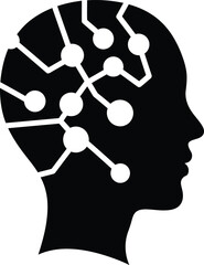 Silhouette of human head with glowing neural network or circuit board connections representing artificial intelligence and modern technology concepts. vector
