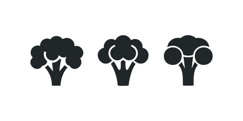 Three minimalist broccoli icons in black silhouette
