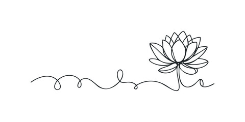 Continuous Line Drawing of a Lotus Flower Bloom
