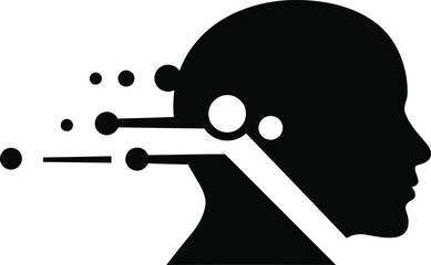 Digital human head silhouette with data streams representing artificial intelligence and technology innovation vector