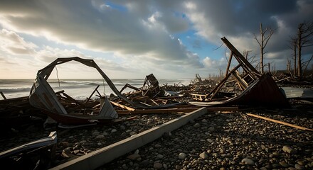 Coastal Destruction - Debris and Stormy Skies.