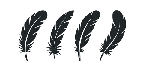 Four simple feather silhouettes in a row