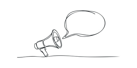 Line art of a megaphone with a speech bubble