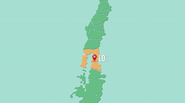 Mapa de Chile con divisi&oacute;n pol&iacute;tica resaltando la regi&oacute;n Los Lagos