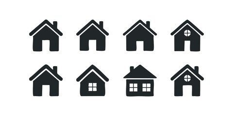 Fototapeta premium Collection of eight black house silhouette icons