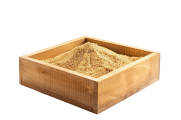 Freshly sifter brown sugar sits in a wooden box ready for baking delightful treats isolated on transparent background