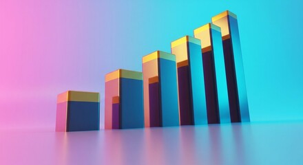 Business Growth Concept: Ascending Bar Chart with Reflective Surface