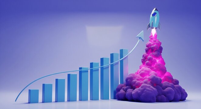 Rocket Launching Upward Graph Showing Growth and Success