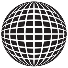 A black and white sphere with a grid pattern