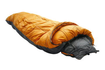 Cozy orange sleeping bag perfect for camping adventures on chilly nights outdoors isolated on transparent background