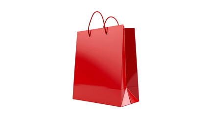 Shiny red shopping bag with handles on a black background