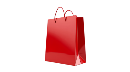Shiny red shopping bag with handles on a black background