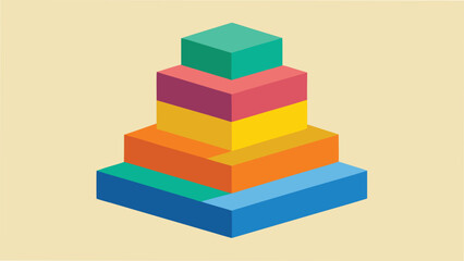 Vector art of isometric pyramid diagram with colorful blocks representing levels or stages of a process or hierarchy