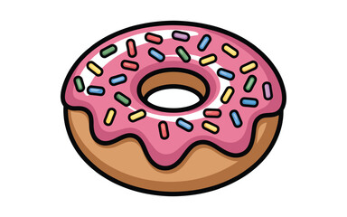 Cartoon Pink Glazed Donut with Sprinkles - Sweet Dessert Vector Illustration