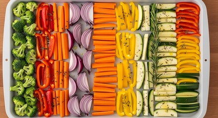 Colorful vegetable tray with assorted fresh ingredients.