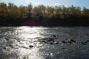 A typical landscape of the polar tundra on an autumn day.