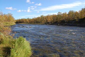 A typical landscape of the polar tundra on an autumn day.