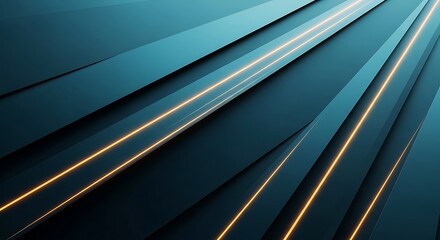 Obraz premium Abstract dark teal background with golden lines and glowing light effect