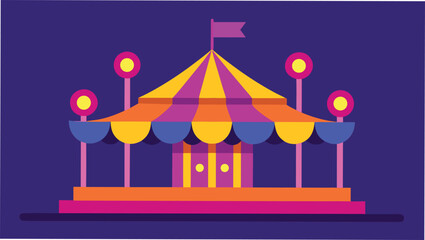 Vector art of colorful vintage circus tent illustration with a festive design against a dark purple background