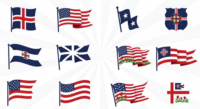 Collection of historical american flags and international flags vector