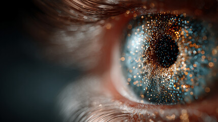 Futuristic digital eye representing AI technology, data analytics, and global vision, featuring glowing elements, circuits, and advanced technological aesthetics.