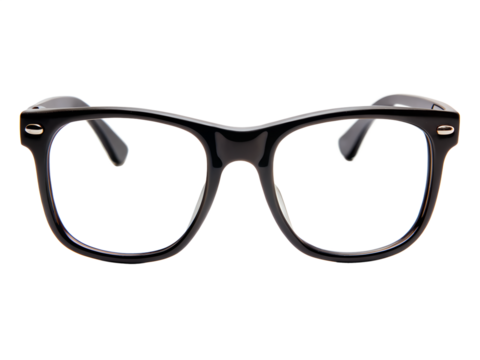 Black framed eyeglasses with clear lenses isolated on transparent background