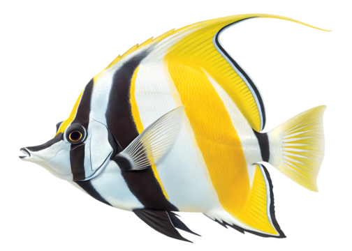 Moorish idol fish isolated on transparent background