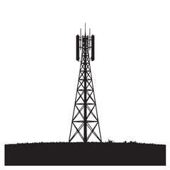 Silhouette of a telecommunication tower with antennas, isolated on white background Vector Art