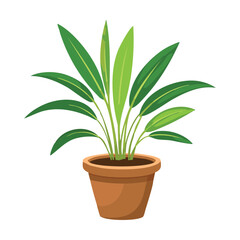 Simple Potted Green Houseplant with Broad Pointed Leaves in a Brown Terracotta Pot Vector Illustration for Interior Design Element