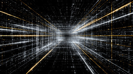 Futuristic gold, silver, and white digital grid background with AI data flow, ideal for technology, artificial intelligence, modern digital design, and high-tech visuals.
