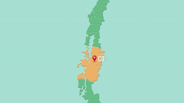 Mapa de Chile con divisi&oacute;n pol&iacute;tica resaltando la regi&oacute;n Ays&eacute;n y su capital Coyhaique