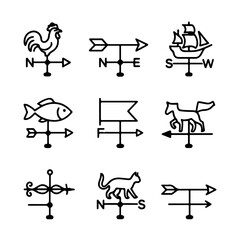 set of outline icons weather vanes vector on a white background
set of 9 line icons, vector, on a white background
