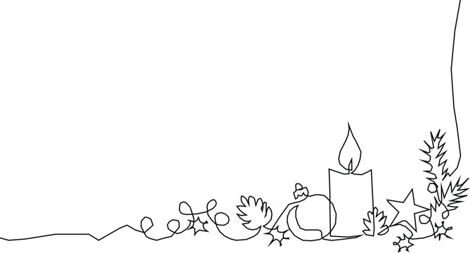christmas bauble ornament and candle with fire. Continue one line draw Vector.