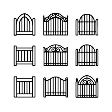 set of outline icons gates vector on a white background
set of 9 line icons, vector, on a white background