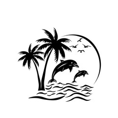 Ornamental Floral Design A classic black and white floral design element featuring elegant, curved leaves and intricate detailing. Perfect for use in decorative borders, logos