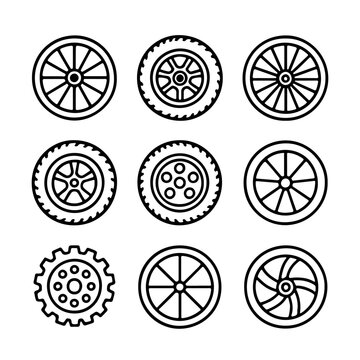 set of outline icons wheels vector on a white background
set of 9 line icons, vector, on a white background