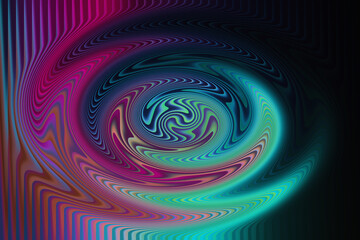Abstract swirling vortex of vibrant neon colors on black