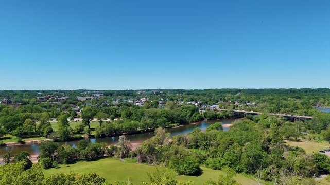 Aerial landscape of River Road Park during summer in Fredericksburg city in Virginia