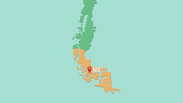 Mapa de Chile con divisi&oacute;n pol&iacute;tica resaltando la regi&oacute;n Magallanes